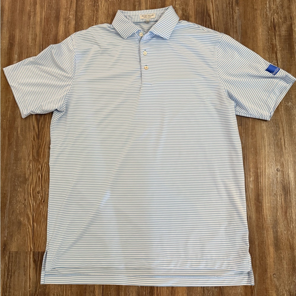 Peter Millar Summer Comfort Sky Blue Striped Polo Shirt